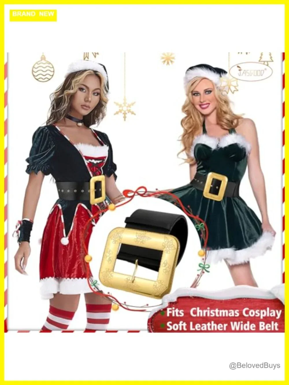 Women Novelty Cosplay Wide Faux Leather Belt with Holly Engraved Gold Buckle